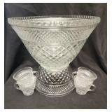 LARGE crystal punch bowl pedestal and 4 cups