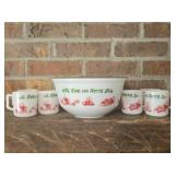 Vintage Anchor Hocking Tom & Jerry Bowl & 6 Cups