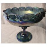 Stunning carnival glass stemmed bowl