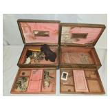 Lot of 2 Wooden Jewelry Boxes & Contents