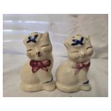 Pair of vintage porcelain cat salt and pepper