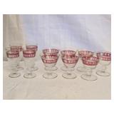 Set of 11 Cranberry Stemmed Glasses