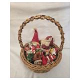 Basket of vintage Santa decor