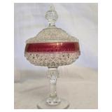 Cranberry Crystal Dish With Lid