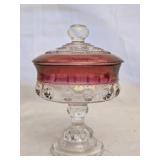 Cranberry Glass Dish with Lid