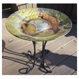 Metal base glass bird bath