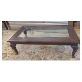 Large wooden & glass coffee table