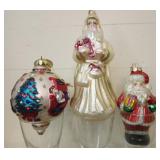 Lot of 3 glass Christmas ornaments santa