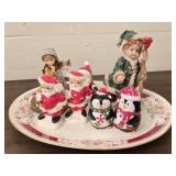 Plate Full of Misc Christmas Figurines