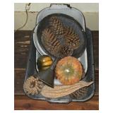 Enamelware Tray of Misc Pine Cones & More