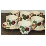 Set of Franciscan Hand Painted Apple Cups Saucers