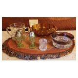 Estate Lot Vintage Glassware on Wood Tray