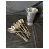 Silver cup and spoons