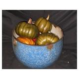 Enamelware Pot & Faux Pumpkins