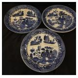 3 Vintage Blue Willow  divided plates