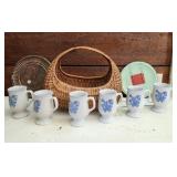 Basket Lot Stoneware Mugs & More