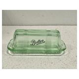 Green Glass Butter Dish with Lid