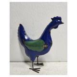 Green and blue metal chicken decor