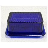 Large Cobalt Blue Glass Butter Dish w Lid