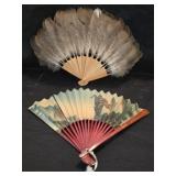 Lot of 2 Feather Fan & Chinese Hand Fan