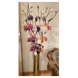 Decorative Brass Stand with Tall Faux Flowers