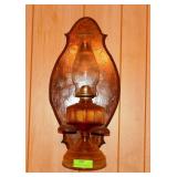 Oil lamp, wooden holder with eagle decal