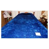Vintage blue velvet blanket with fringe