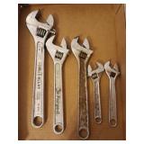 5 adjustable wrenches 6" - 12"