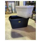 Black totes 30 gallon and three clear totes with