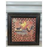 Framed chicken wall art 16x16