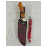 Timber rattler 4" fixed blade knife in leather