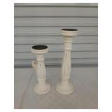 Pair of white candlestick holders, 12 in and 16