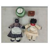 Black Americana figures, candle, small tin box