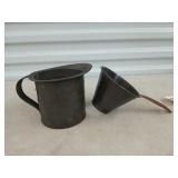 Antique metal measuring cup, funnel