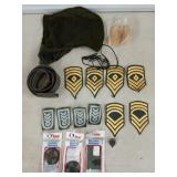 Asst military insignia, belt