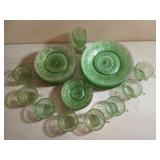 34 Pc green glass dishes