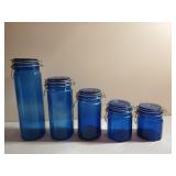 5 Pc cobalt blue canister set 5" - 13"