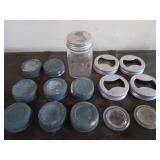 Ball pint mason jar, 8 zinc lids, 5 presto lids