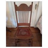 Antique wood w/ leather seat rocker