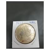 1921 uncirculated Morgan silver dollar