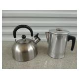 Coffee pot and whistling teapot