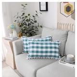 ZJDECOR Set of 2 Pom Pom Pillow Covers Retro Farmh