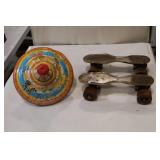 Wooden wheel roller scates. Toy top