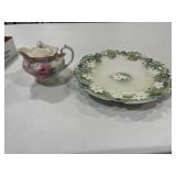 R.S. Prussia 9.5" handled Plate & creamer