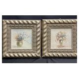 Ornate framed flower painting lot of 2 matching
