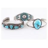 Lot of 3 Turquoise Cuffs.