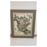 Matted print map of North America, no frame, not