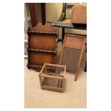 Vintage wood spoon rack, vintage washboard