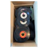 Large box slot of vintage 45 RPM records, no