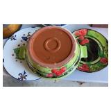 3 piece lot , and painted Italian casserole bowl,